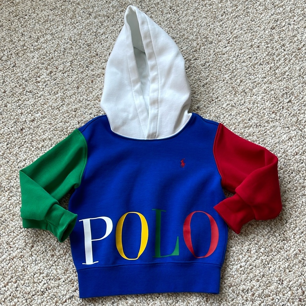 NWOT RALPH LAUREN Logo Double-Knit Hoodie in Sapphire Star Multi color - Picture 1 of 3